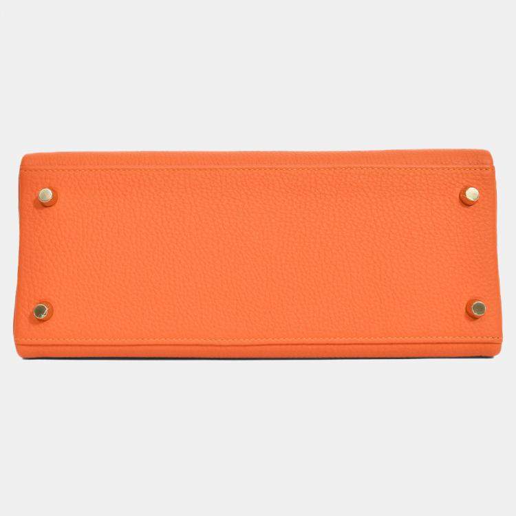 Pre Owned Hermes 2015 Orange Togo Leather Kelly 28 with Strap