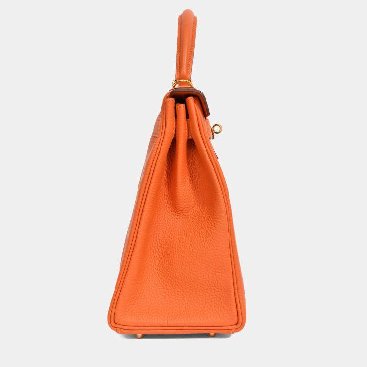 Pre Owned Hermes 2015 Orange Togo Leather Kelly 28 with Strap