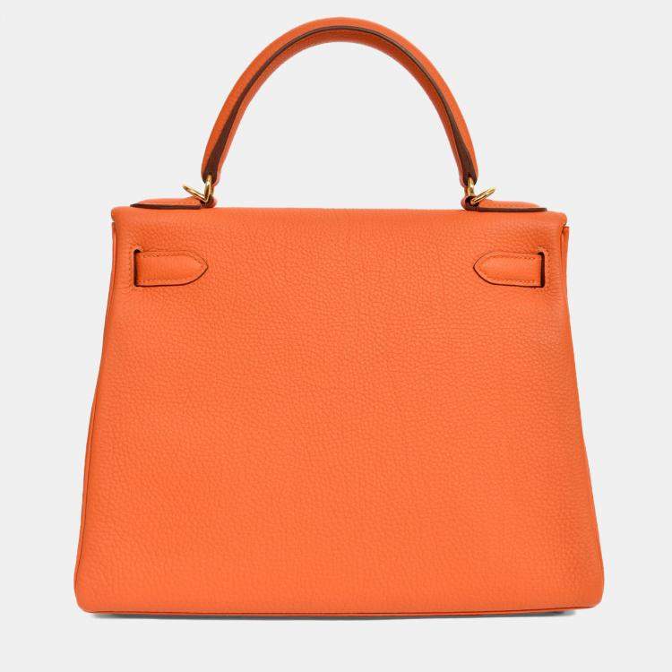 Pre Owned Hermes 2015 Orange Togo Leather Kelly 28 with Strap