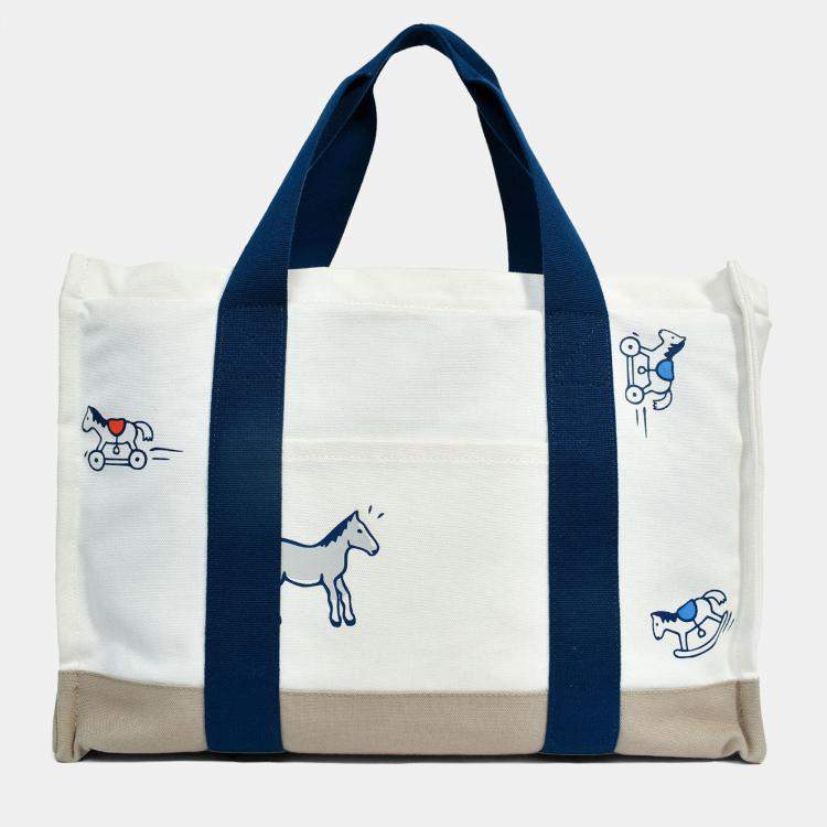 مملوكة مسبقًا Hermes White Canvas 'Adada Nappy' Tote Bag
