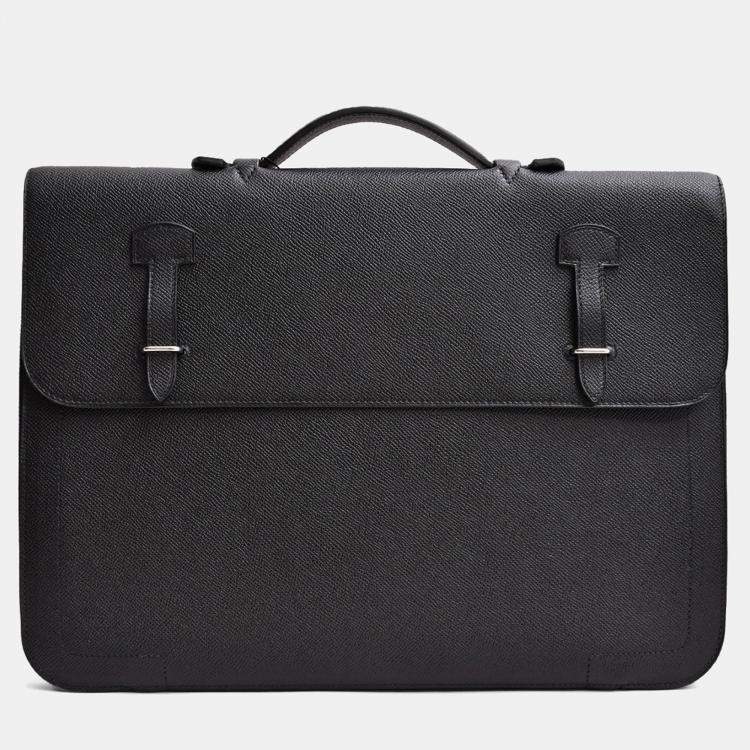 Pre Owned Hermes 2015 Black Epsom Leather Serviette 57 Briefcase