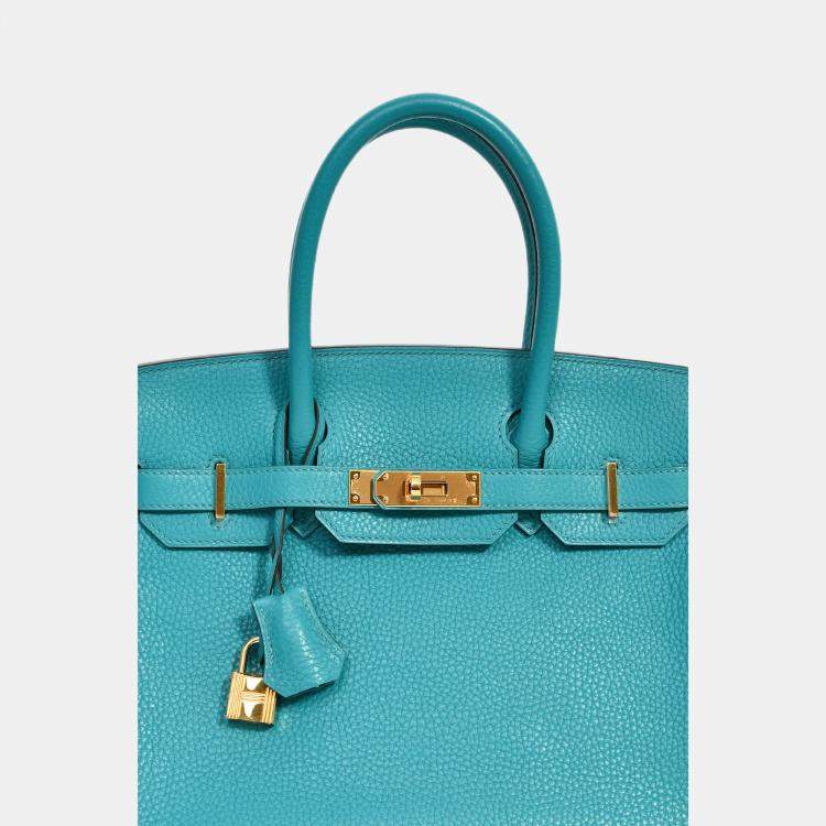 Pre Owned Hermes 2016 Bleu Paon Clemence Leather Birkin 30 GHW