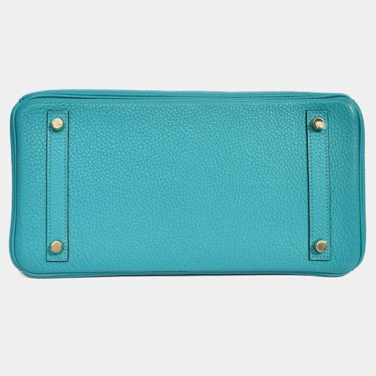 Pre Owned Hermes 2016 Bleu Paon Clemence Leather Birkin 30 GHW