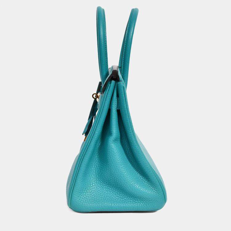 Pre Owned Hermes 2016 Bleu Paon Clemence Leather Birkin 30 GHW