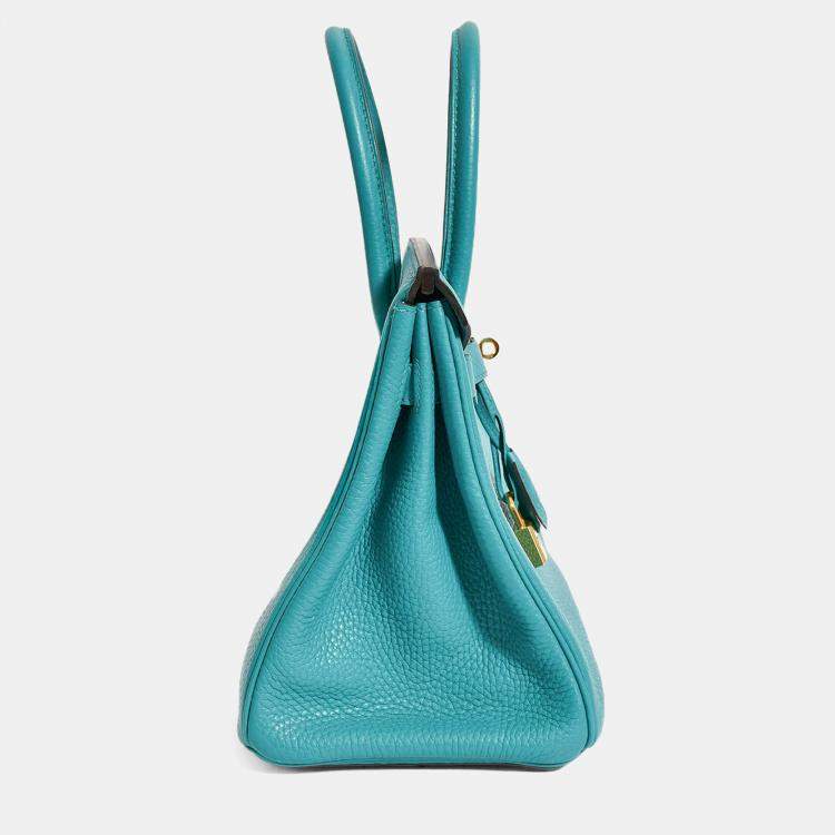 Pre Owned Hermes 2016 Bleu Paon Clemence Leather Birkin 30 GHW