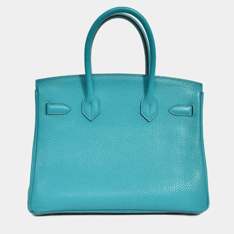 Pre Owned Hermes 2016 Bleu Paon Clemence Leather Birkin 30 GHW