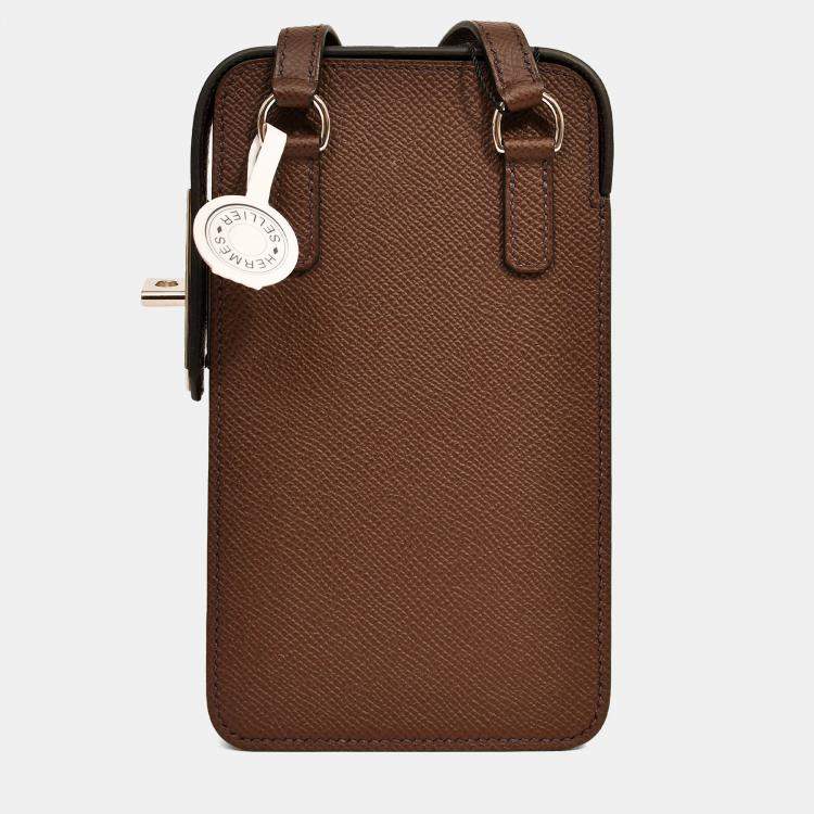 مملوكة مسبقًا Hermes Brown Epsom 'Hac a Box Phone Case' with Strap