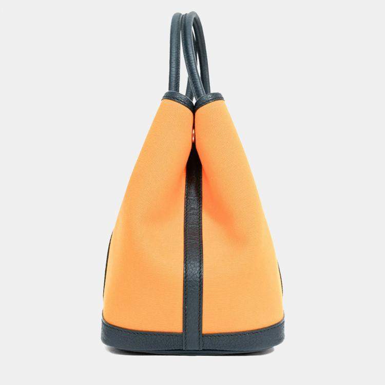 Pre Owned Hermes 2017 Yellow/Teal Toile Leather Garden Party 30