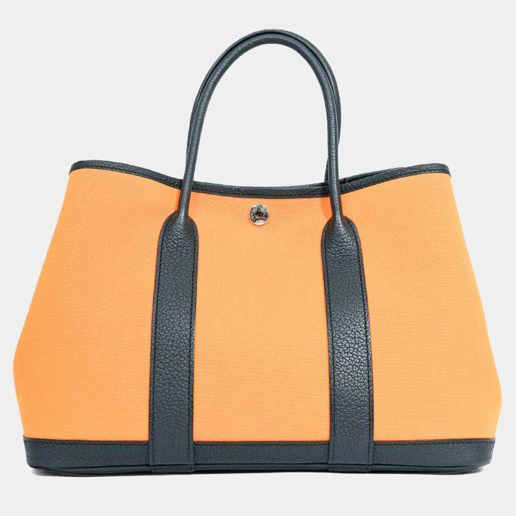 Pre Owned Hermes 2017 Yellow/Teal Toile Leather Garden Party 30