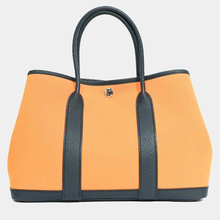 Pre Owned Hermes 2017 Yellow/Teal Toile Leather Garden Party 30