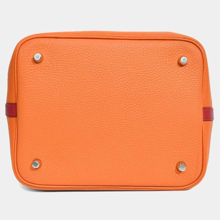 Pre Owned Hermes 2016 Orange Clemence Rouge Swift Bicolour Leather Picotin 22
