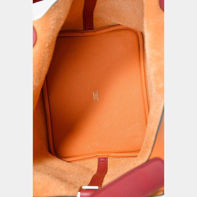 Pre Owned Hermes 2016 Orange Clemence Rouge Swift Bicolour Leather Picotin 22