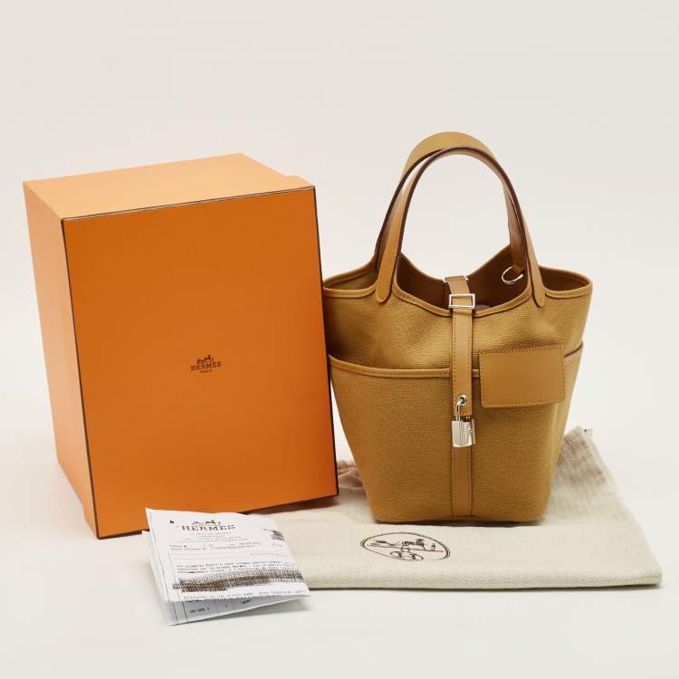 Pre Owned Hermes Cargo Picotin Lock 18 Sesame Toile Goeland and Swift Leather Tote