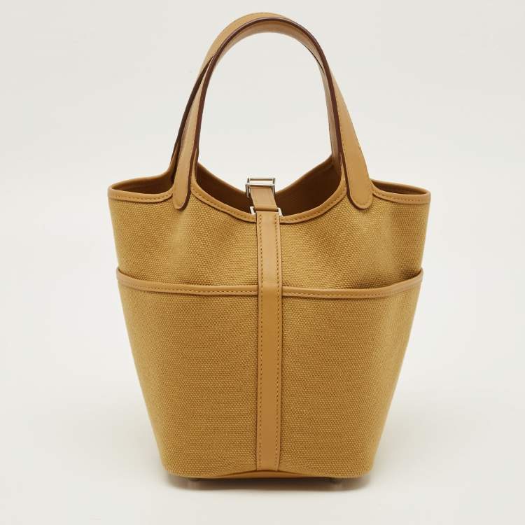 Pre Owned Hermes Cargo Picotin Lock 18 Sesame Toile Goeland and Swift Leather Tote