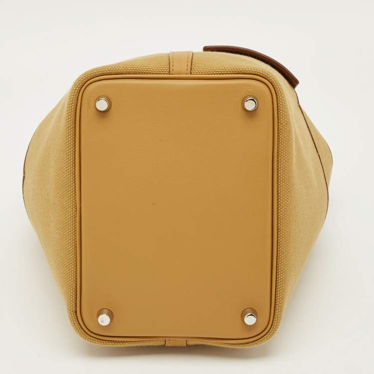 Pre Owned Hermes Cargo Picotin Lock 18 Sesame Toile Goeland and Swift Leather Tote