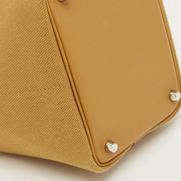 Pre Owned Hermes Cargo Picotin Lock 18 Sesame Toile Goeland and Swift Leather Tote