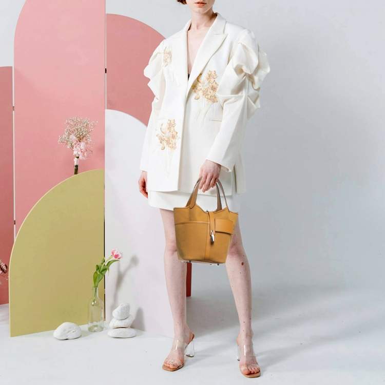 Pre Owned Hermes Cargo Picotin Lock 18 Sesame Toile Goeland and Swift Leather Tote