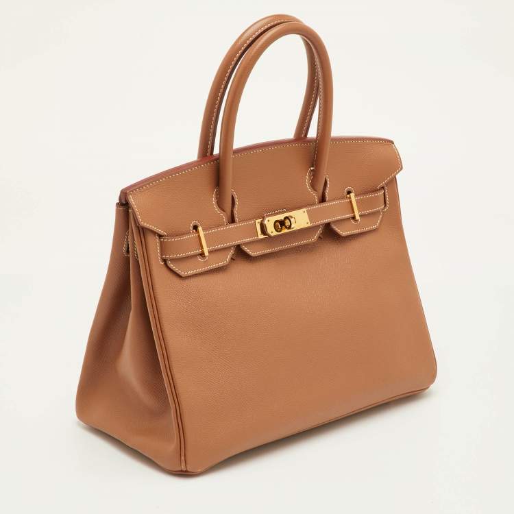 Pre Owned Hermes Birkin 30 Gold Finish Gold Epsom Leather Tote