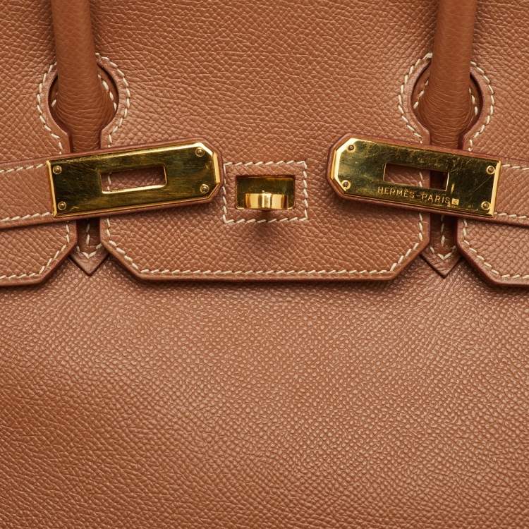 Pre Owned Hermes Birkin 30 Gold Finish Gold Epsom Leather Tote