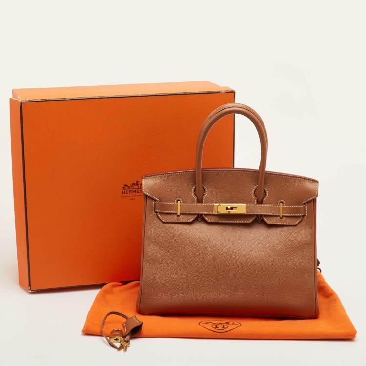 Pre Owned Hermes Birkin 30 Gold Finish Gold Epsom Leather Tote