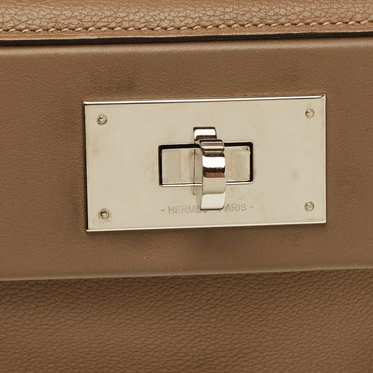 Pre Owned Hermes 24/24 21 Palladium Finish Beige de Weimar Evercolor and Swift Leather Top Handle Bag