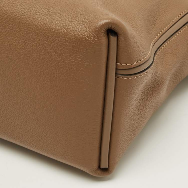 Pre Owned Hermes 24/24 21 Palladium Finish Beige de Weimar Evercolor and Swift Leather Top Handle Bag