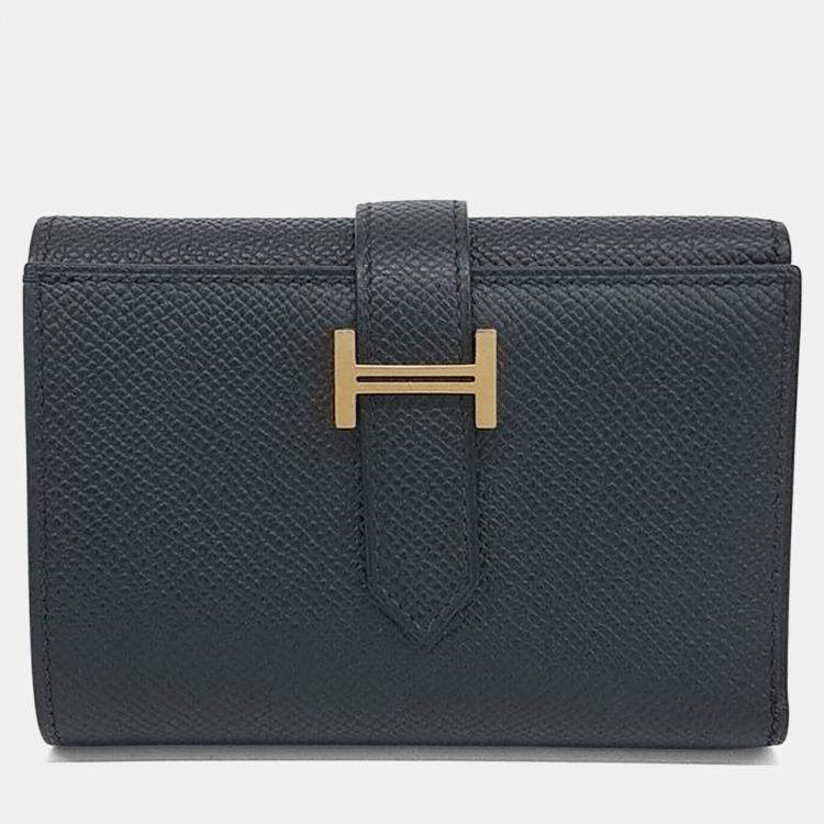 Pre Owned Hermes Black Leather Bean 3-Fold Wallet