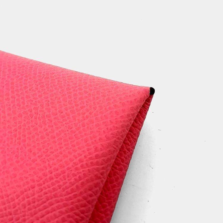 Pre Owned Hermes Pink Leather Calvi Duo Card Holder