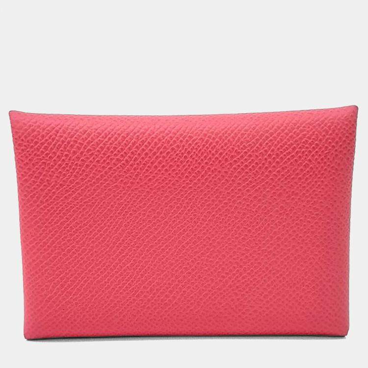 Pre Owned Hermes Pink Leather Calvi Duo Card Holder