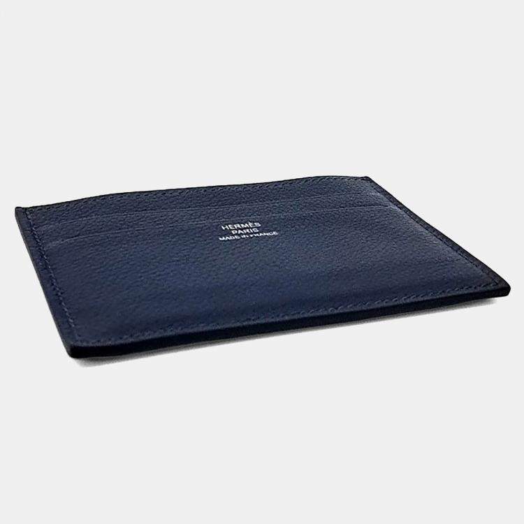 Pre Owned Hermes Black Leather Citizen Twill Cardholder