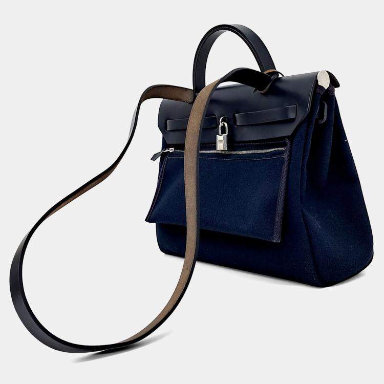 Pre Owned Hermes Black Canvas and Leather New Zip Herbag Small