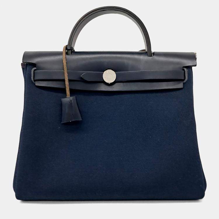 Pre Owned Hermes Black Canvas and Leather New Zip Herbag Small