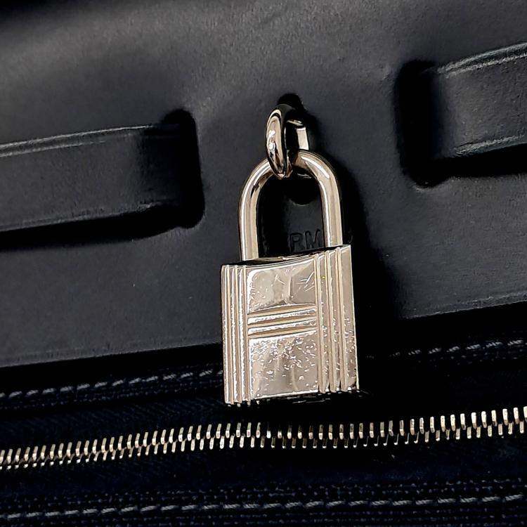 Pre Owned Hermes Black Canvas and Leather New Zip Herbag Small