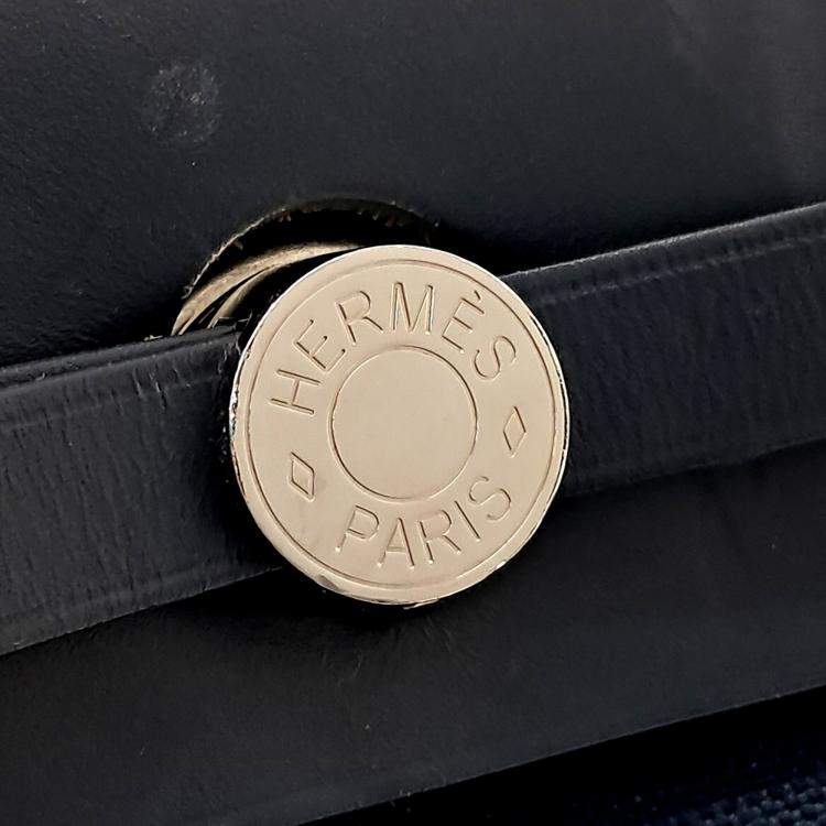 Pre Owned Hermes Black Canvas and Leather New Zip Herbag Small