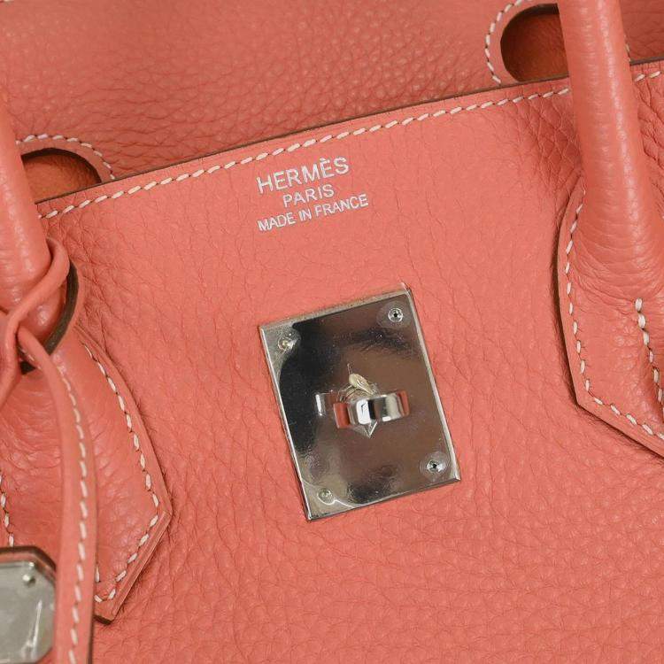 Pre Owned Hermes Birkin 35 Pink Taurillon Clemence Leather Top Handle Bag
