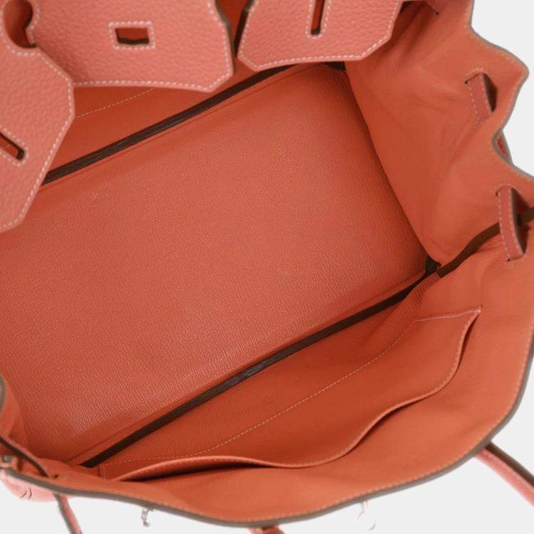 Pre Owned Hermes Birkin 35 Pink Taurillon Clemence Leather Top Handle Bag