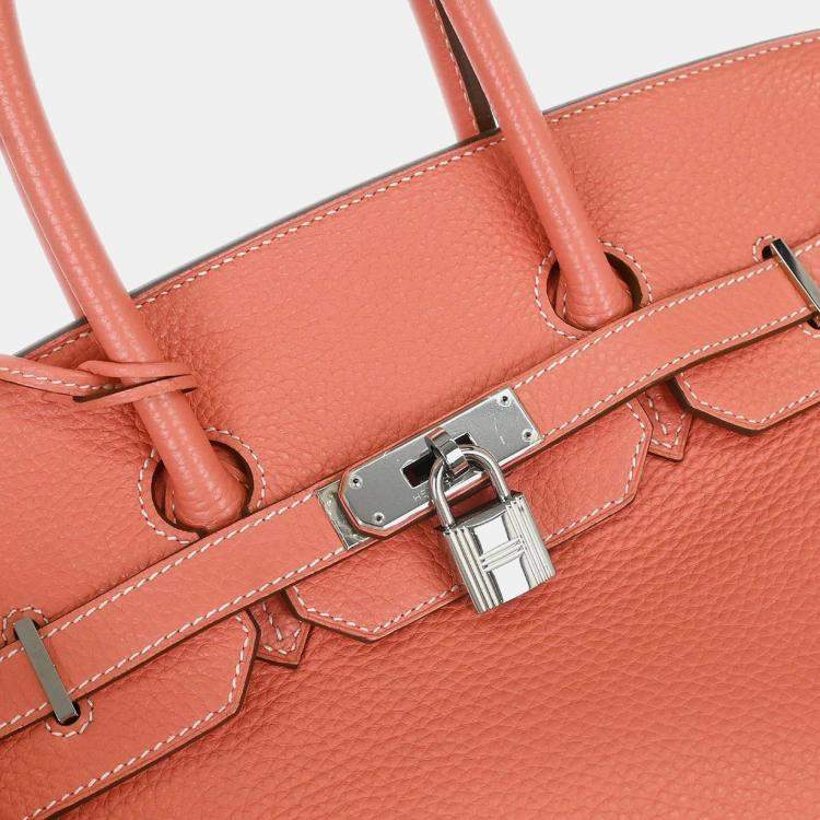 Pre Owned Hermes Birkin 35 Pink Taurillon Clemence Leather Top Handle Bag