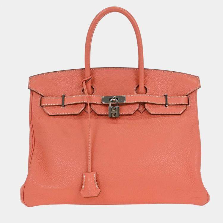 Pre Owned Hermes Birkin 35 Pink Taurillon Clemence Leather Top Handle Bag