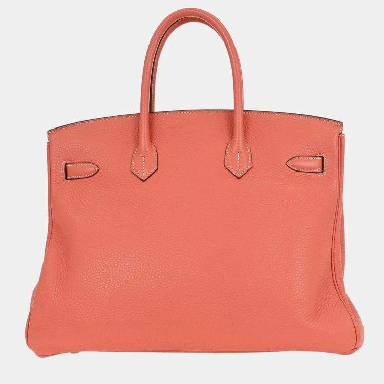 Pre Owned Hermes Birkin 35 Pink Taurillon Clemence Leather Top Handle Bag