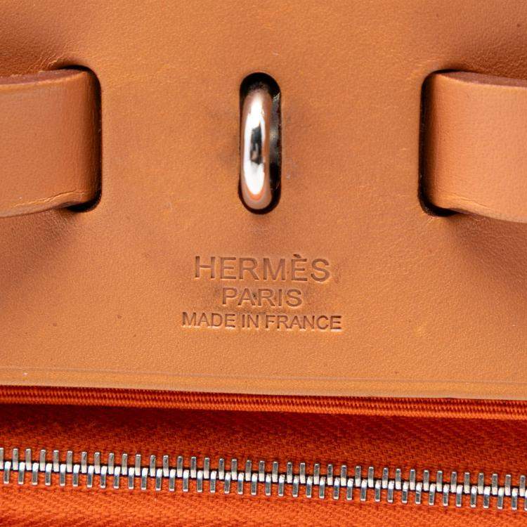 Pre Owned Hermes Brown Orange Toile Herbag Zip 31
