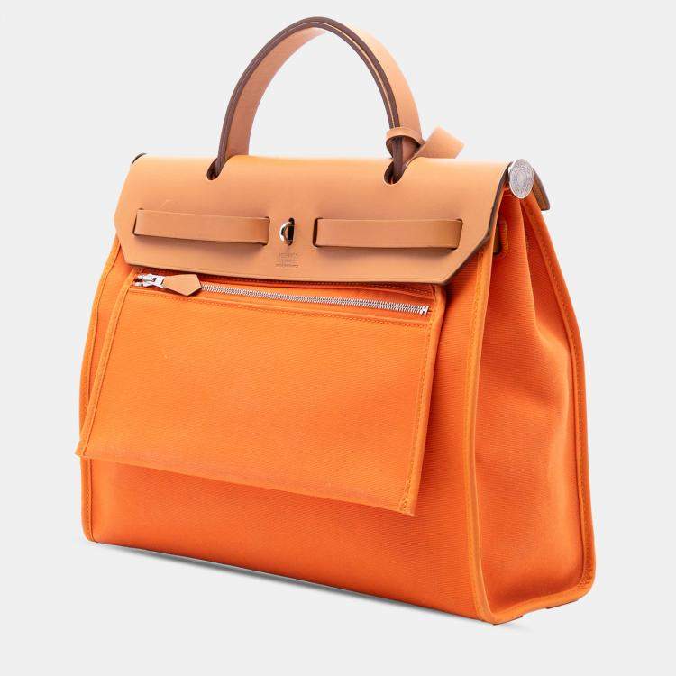 Pre Owned Hermes Brown Orange Toile Herbag Zip 31