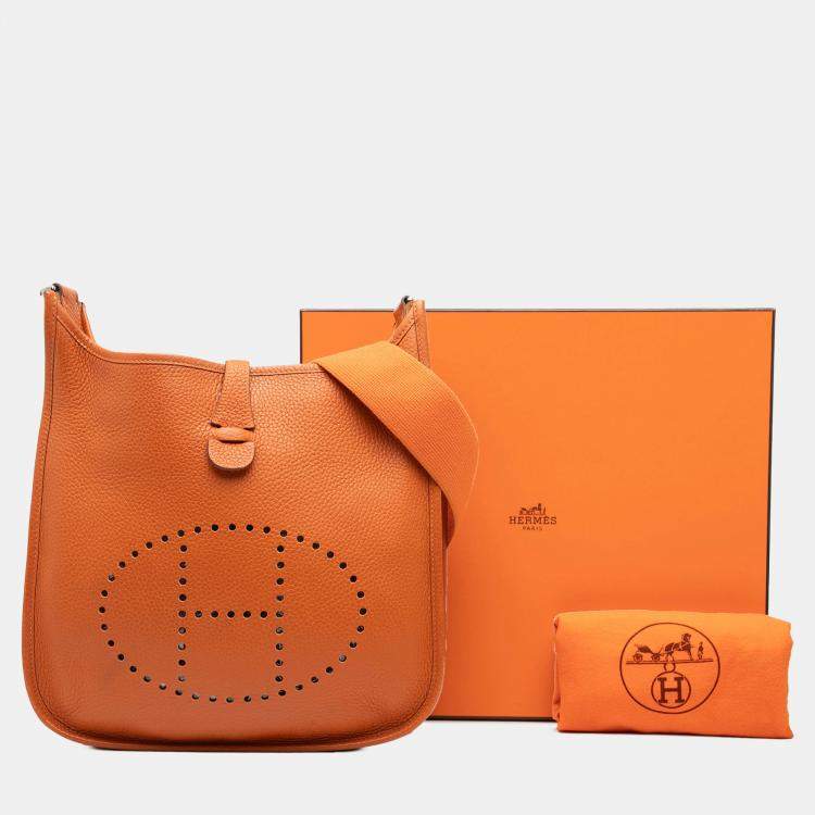 Pre Owned Hermes Orange Clemence Evelyne III PM