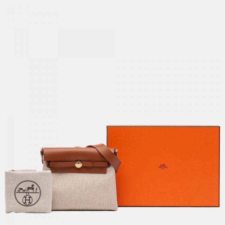 Pre Owned Hermes Brown Military Toile and Vache Hunter Herbag Zip 20