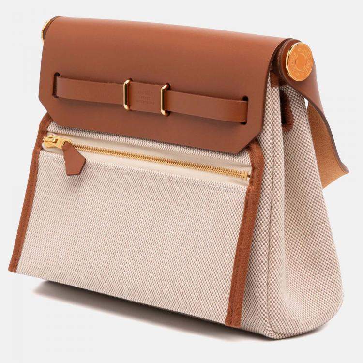 Pre Owned Hermes Brown Military Toile and Vache Hunter Herbag Zip 20