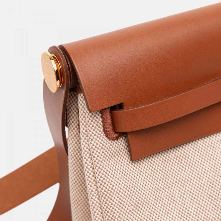 Pre Owned Hermes Brown Military Toile and Vache Hunter Herbag Zip 20