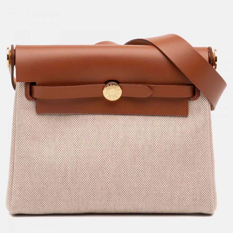 Pre Owned Hermes Brown Military Toile and Vache Hunter Herbag Zip 20