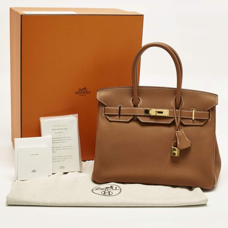 Pre Owned Hermes Birkin 30 Gold Finish Gold Togo Leather Tote