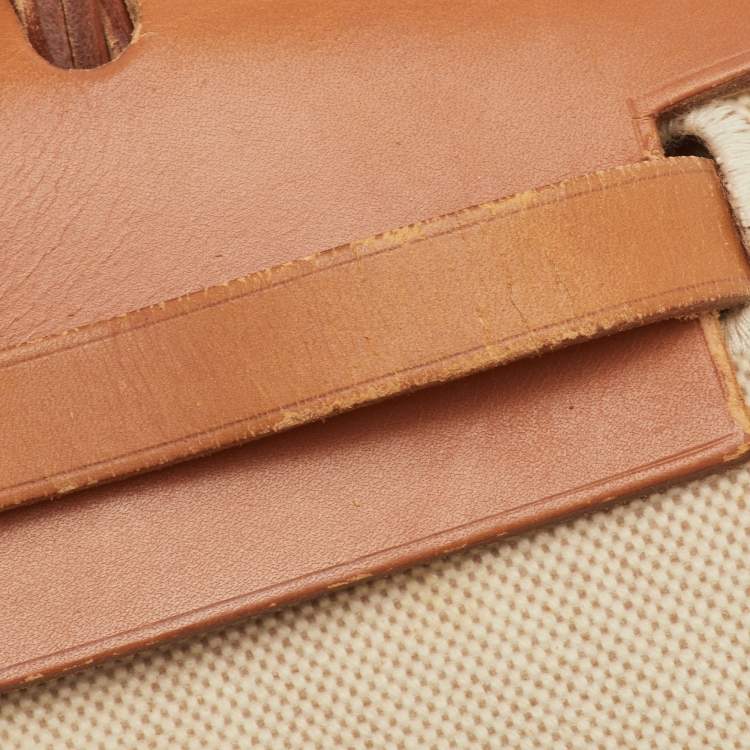 Pre Owned Hermes Herbag 31 Ecru/Natural Toile Canvas and Vache Leather Bag