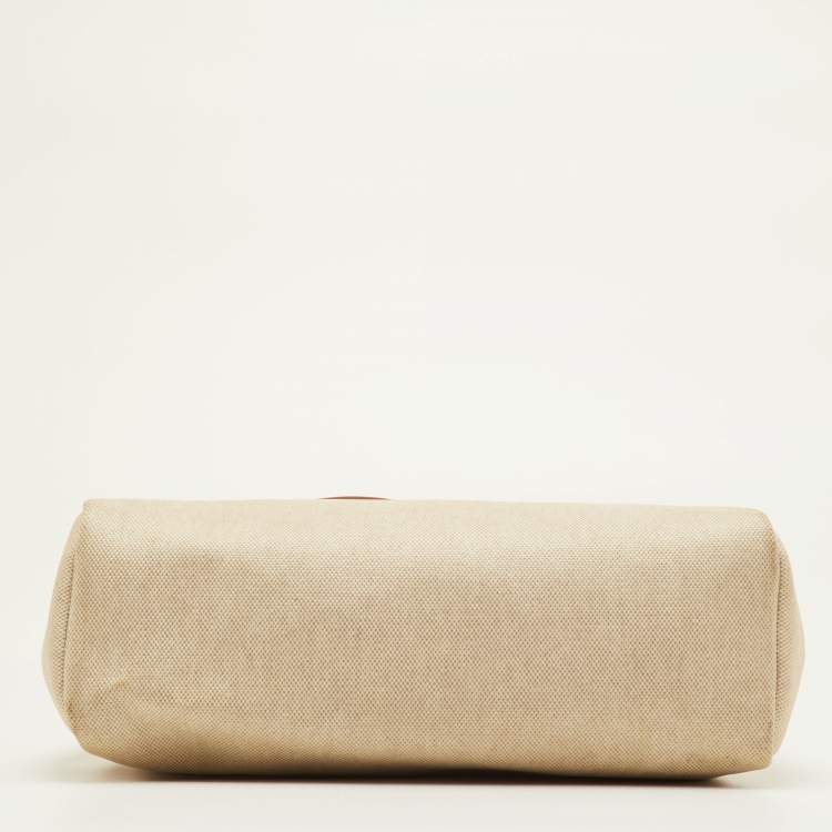 Pre Owned Hermes Herbag 31 Ecru/Natural Toile Canvas and Vache Leather Bag
