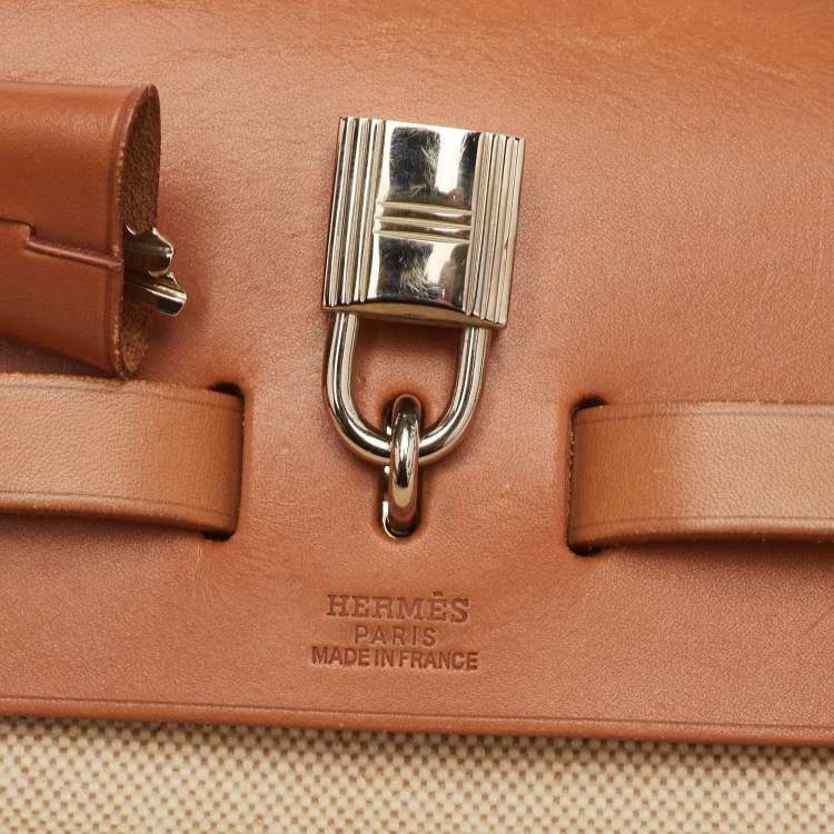 Pre Owned Hermes Herbag 31 Ecru/Natural Toile Canvas and Vache Leather Bag